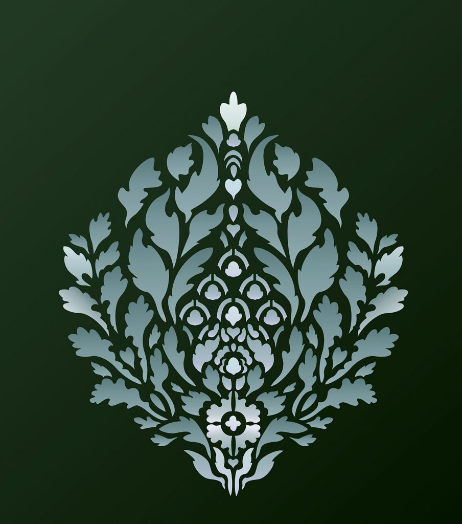 Large ornate damask style coeur de lys stencil
1 sheet stencil
The Oversize Damask Coeur de Lys Stencil - is an inspiring design for creating up to the minute impact and style on walls, fabric window treatments, on screens and as impressive etched effects on windows.

The Oversize Damask Coeur de Lys is an impressively large heart-like damask motif, known as a Coeur de Lys, an ornate and contemporary designer flourish.  This easy to use stencil, on one sheet, will create instant impact and statement style.See size and layout specifications below.

This stencil is can also be used with the Oversize Damask Fleur de Lys Stencil - an ornate damask fleur de Lys motif.