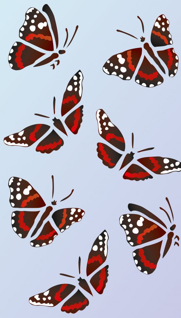 The Red Admiral Butterfly Stencils are two different sizes of beautiful true to life Red Admiral Butterfly motifs, both with two layer details of tiny wing markings and registration dots for easy alignment. Red Admiral Butterflies Stencil 1 and Red Admiral Butterflies Stencil 2 complement many of our stencils, but particularly our stunning new Buddleia Butterfly Bush Stencil, Buddleia Stem Stencil and Little Buddleia Stencil.  Fantastic for accessories, clothes, linens and on greetings cards. Size and layout specifications for each stencil detailed below. The stencils come with full instructions and we recommend our Stencil Sponges and one of our Artist's Sable Brush Set for the layer 2 details.