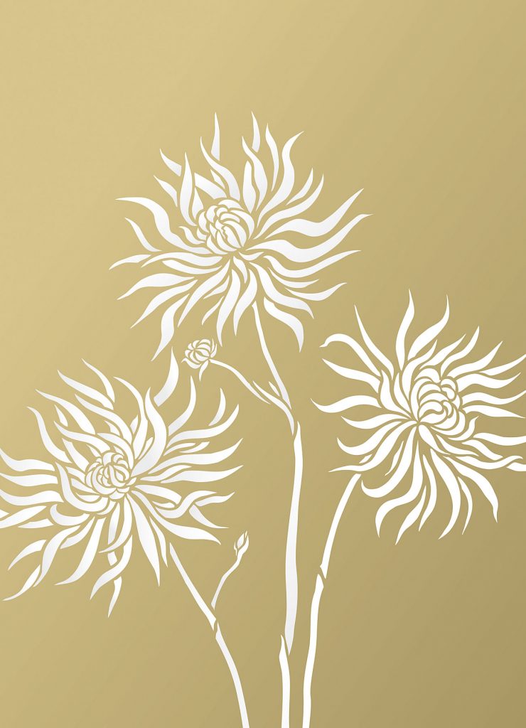 Three chrysanthemum flower stencil pack
3 - sheet stencil
The Small Chrysanthemum Flower Stencil Theme Pack comprises three beautiful flower stencil designs of the classic chrysanthemum flower. Graceful flowing flower petals clustered together above elegant stems - perfect for creating individual wall features and fabric decoration and for looks that are modern, striking and elegant.

The Small Chrysanthemum Flower Stencil Theme Pack is a 3 sheet single layer set of stencils - see size and layout specifications below.