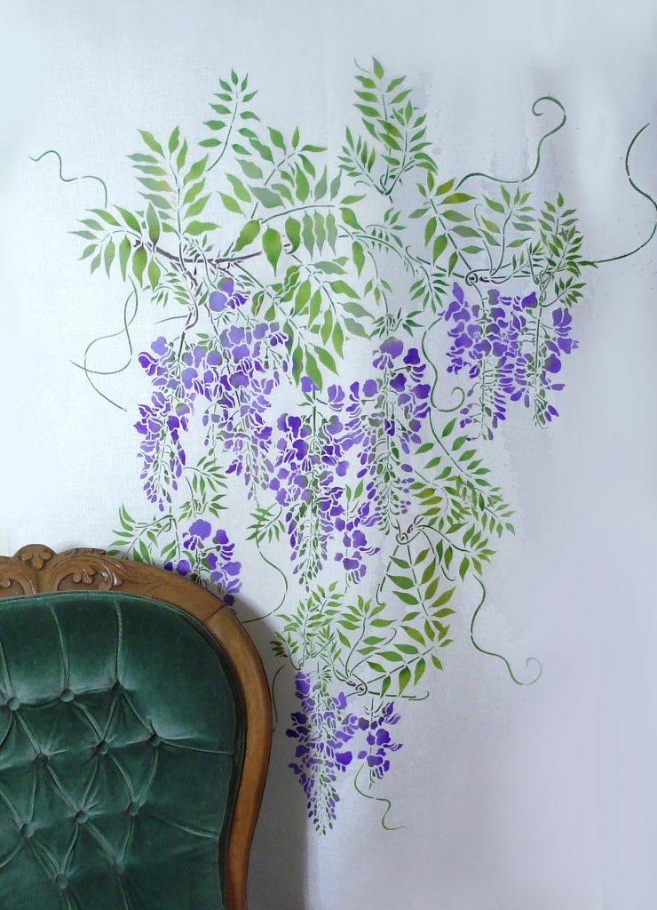 Large Wisteria Theme Pack Stencil
Beautiful climbing flower stencil
Detailed 2 sheet stencil
The Large Wisteria Theme Pack Stencil - is an extensive wisteria stencil theme pack depicting the overflowing, falling blossom and elegantly stylish leaves of early summer flowering wisteria.

This two sheet wisteria stencil captures the detail of the many bloomed flower bunches, the tapering and entwining leaf groups and woody twisted stems.  See size and sheet specifications below.