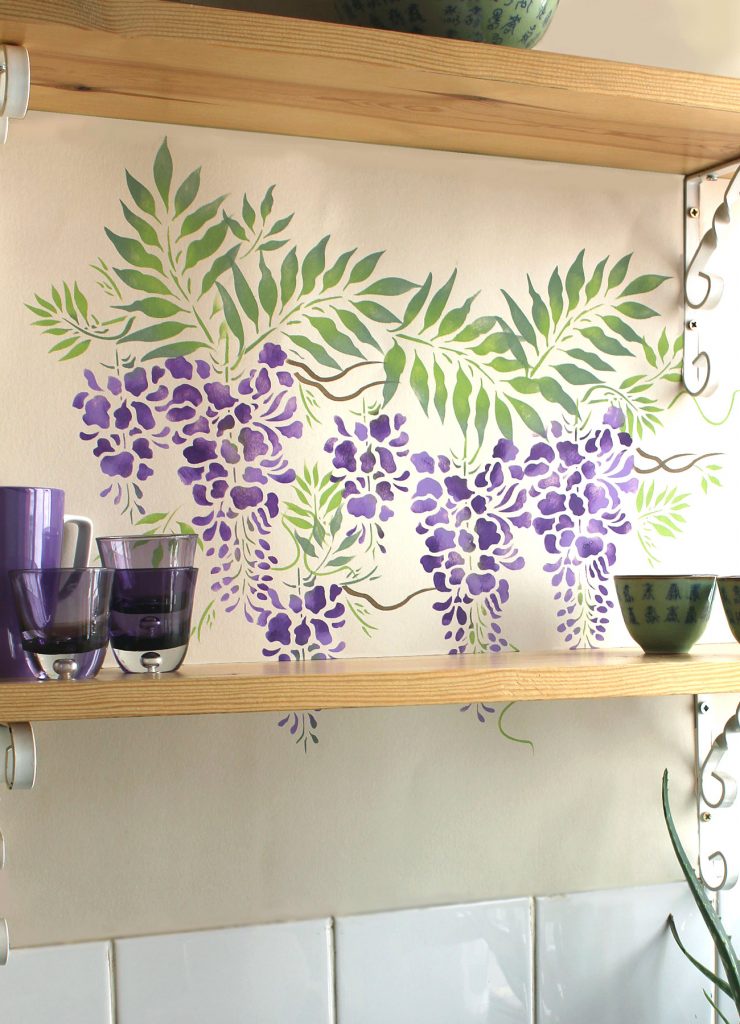 Beautiful climbing flower stencil
1 sheet stencil
The Small Wisteria Theme Pack Stencil is a beautiful flower stencil based on early summer flowering wisteria with its prolific, falling blossom and elegantly stylish leaves. This multi-motif small theme pack is ideal for budget decorating and for those just starting out.
