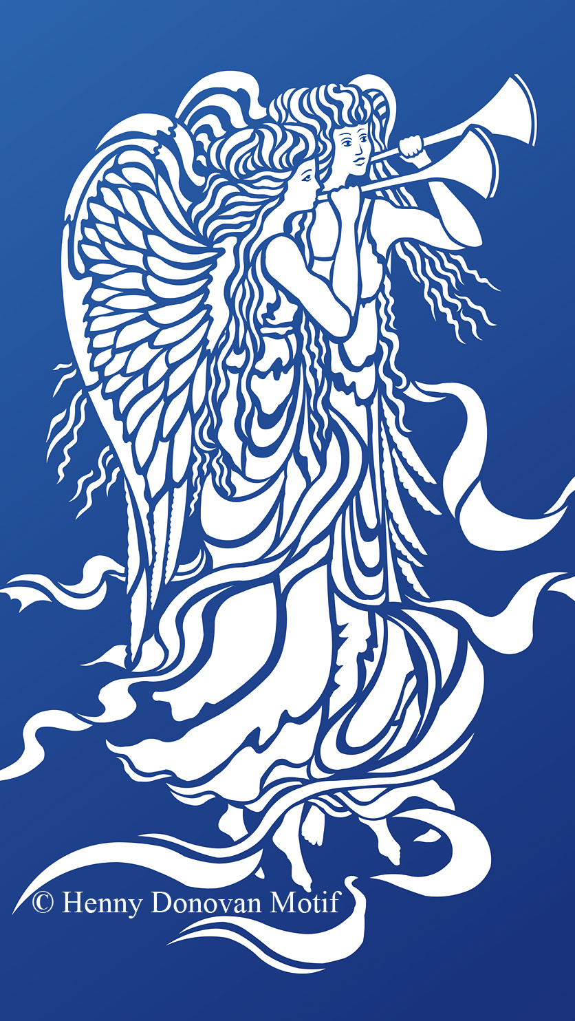 Large Angels Stencil white on blue