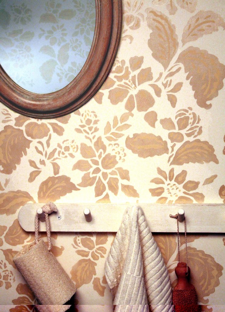 All-over pattern repeat damask stencil
2 layer 2 sheet
Intricate Damask style stencil for sumptuous wall treatments. Use the Damask Repeat Stencil to create a continuous pattern effect. This design is based on traditional 18th century wallpaper and works well in modern and classical settings. This repeat design is perfect for both walls and fabric, looking stunning as a hand printed wallpaper effect and as a continuous pattern repeat on drapes, blinds and other linens. Use bold colours to create drama or close-toned and metallic colours for classic damask effects.

Two sheet repeat stencil with easy to use registration dots for repeat algnment See size and layout specifications below.