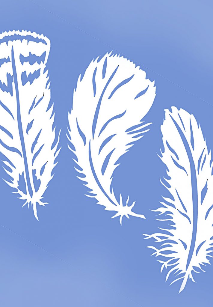 Detailed large feather motifs
3 sheet feather stencil
The Large Feather Stencil Theme Pack - comprises three large detailed feather stencils. The Large Feather Stencil Theme Pack perfectly captures the beauty and softness of natural feathers with their delicate frondy outlines and detail. Ideal for random repeat effects on sheer fabrics, linens or on walls, or as individual motifs on furniture and accessories. Use natural tones of brown and taupe for a soft muted feel, soft white on duck-egg blues for a light finish or bright colours for a more exotic look. Use in conjunction with the smaller Feathers Theme Pack Stencil for further variations.

Easy to use stencil of three feather motifs on thre individul sheets. See size and layout specifications below.
