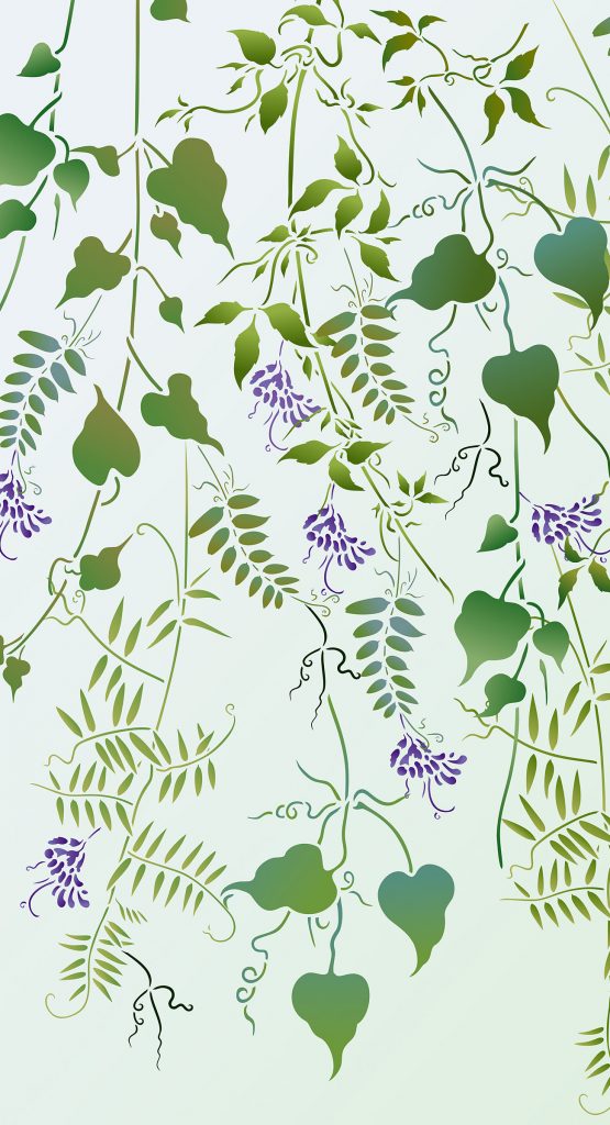 Beautiful botanical multi motif theme pack
1 large sheet stencil
 The Wild Vine, Vetch and Clematis Stencil features a selection of vine and trailing leaf motifs. This one sheet stencil features 10 motifs in total - all combined on one large sheet - a graceful strand and smaller clusters of Montana Clematis Leaves, delicate Wild Vetch motifs, trailing strands of Garden Vines and Climbing Bean leaves, plus extra tendrils.