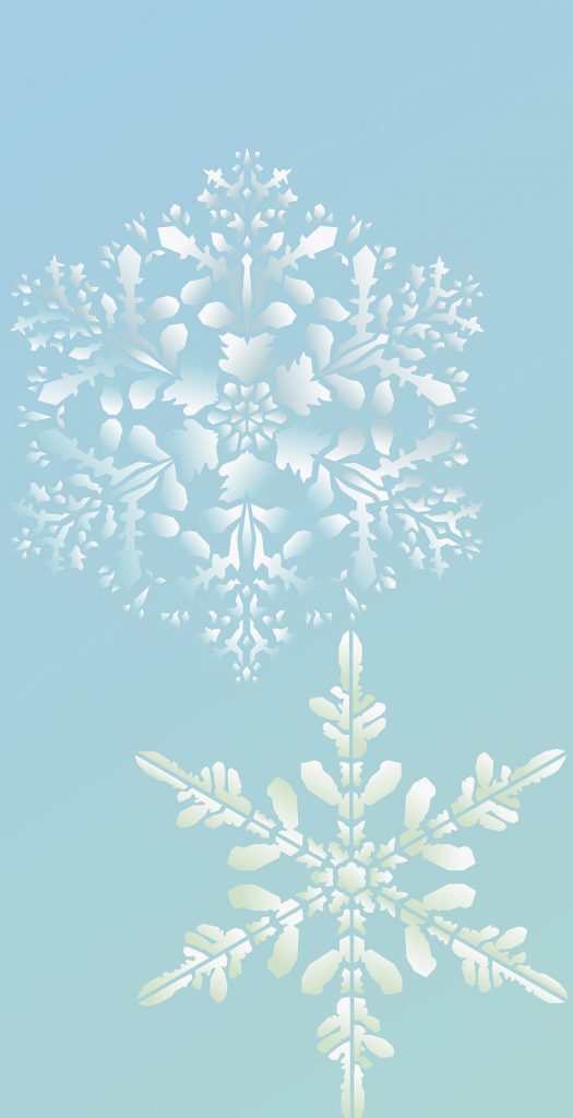 Large sized ice crystal stencil
2 sheet stencil
The Oversize Snowflakes Stencil - for creating winter beauty and impact!  Based on amazing snowflake photography that captures real snow crystals in the seconds before they melt! So these snowflakes are authentic snow crystals and make uniquely beautiful stencils. There are two oversize snowflakes in this stencil pack on two separate sheets - see size and layout specifications below.

Use this design on its own or in conjunction with the Large Snowflakes Theme Pack and Small snowflakes Stencil and the Little Snowflakes Stencil - the same/similar stencils all in varying sizes - so you can create an entire winter sky of ice crystals should you choose.