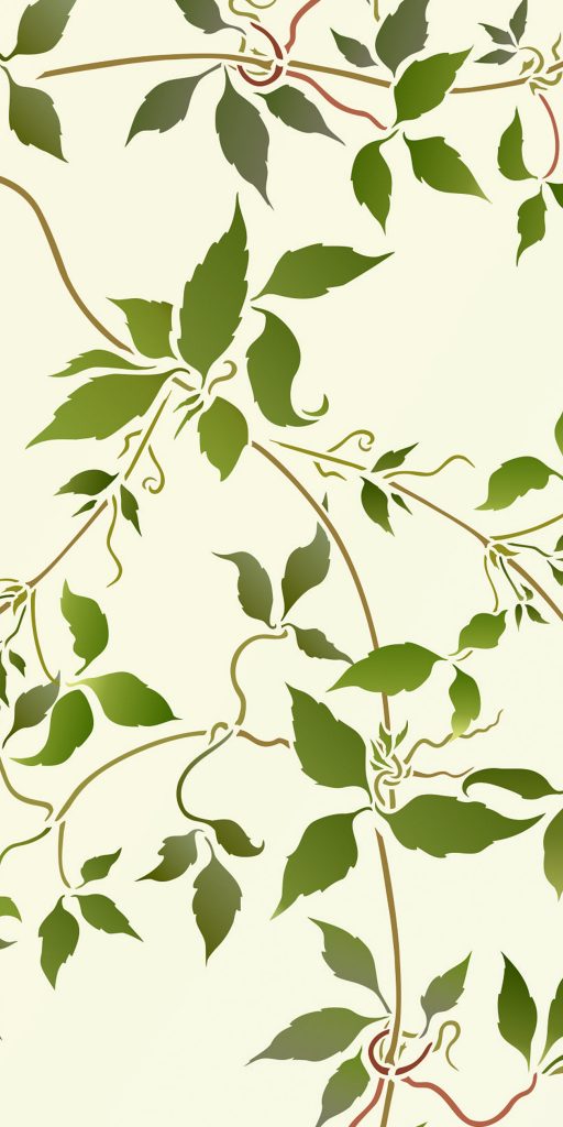 Trailing Leaves of the Montana Clematis
2 sheet stencil
Oversize Trailing Clematis Leaves Stencil 1 is based on beautifully drawn trailing vine leaves of the Montana Clematis - also known as the Himalayan Clematis. These delicate trailing leaves are perfect for up-to-the minute leaf stencil designs. Fantastic for creating beautiful wall effects with a contemporary feel.

Oversize Trailing Clematis Leaves Stencil 1 is a two sheet oversize design containing two delicate strands of this climber, which can be used individually or grouped together in different hanging and trailing arrangements. Comes with easy to use registration dots for aligning the sections together. See size and layout specifications below.