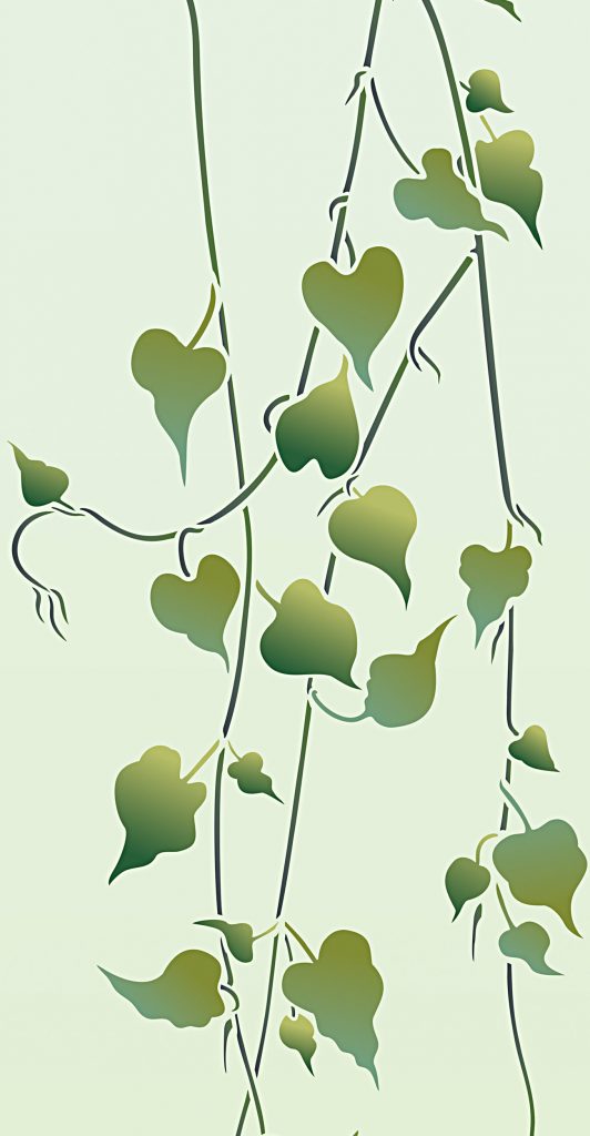 Made to Order
Large trailing vine leaf stencil
2 sheet stencil
This stencil is a made to order item only available through pre-order. To pre-order this stencil pay and order online as usual. We will then cut the stencil for you in our next stock cut and despatch to you as soon as your order is ready.  This process can take up to 28 days. Order confirmation will be emailed to you on receipt of order payment and despatch confirmation will be emailed when your stencil is ready. Please be aware Made to Order stencils are non returnable.

The Oversize Garden Vine Stencil is a simple, large vine stencil based on the leaves and tendrils of the wild bindweed and convolvulus vines. Ideal for decorating walls and feature panels and for creating beautiful fabrics for curtains and blinds - great for tall spaces or repeating as a curtain of trailing vines across a wider space.

The Oversize Garden Vine Stencil is a two sheet stencil of one large vine motif, with regsitration dots for aligning the two sheets easily - see layout specifications below.