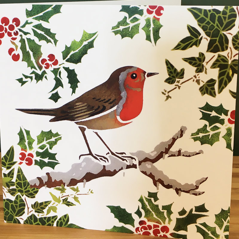 Limited Edition Christmas Robin, Holly & Ivy Greetings Card
Five square cards and white envelopes.
High Quality 130mm x 130mm Christmas Cards.

Card blank inside for your own special message.