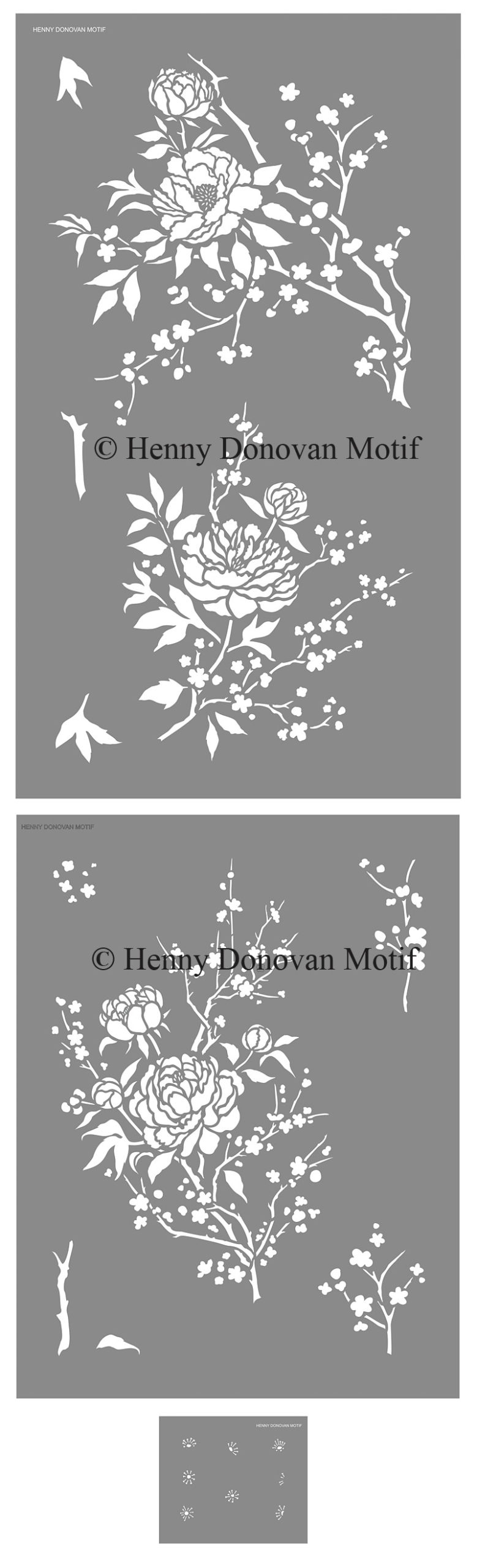chinoiserie peonies and blossom stencil sheets