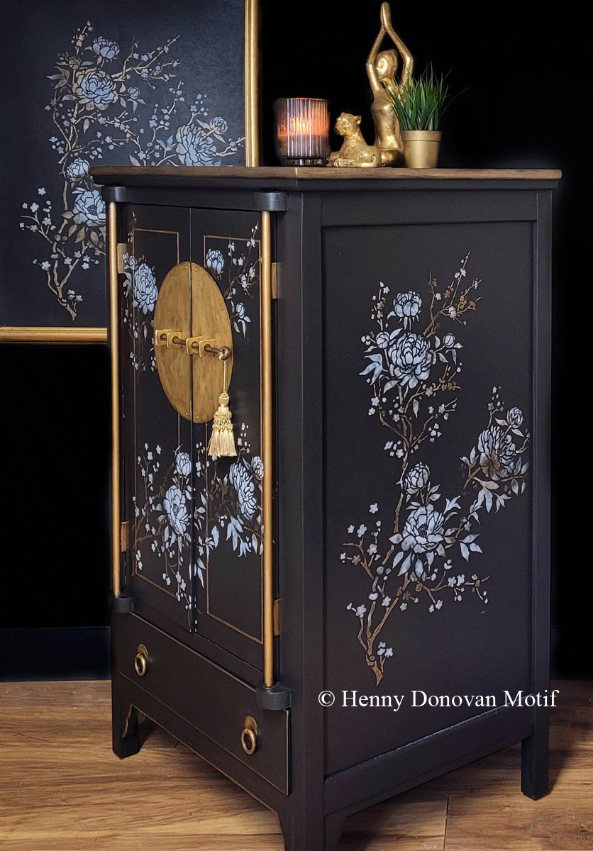 chinoiseries peonies and blossom cabinet